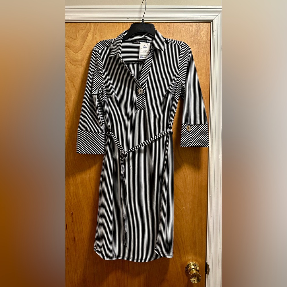 NWT Mlle Gabrielle Black and White Striped Midi Dress